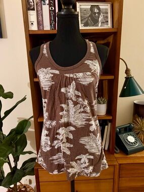 Honolua Wahine Brown Tropical Print Racerback Tank Top